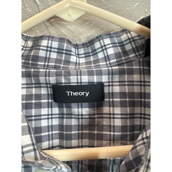 Theory Shirt Mens Dark Gray Plaid Sylvain Skader Dress Button Up Size XL - Picture 3 of 6